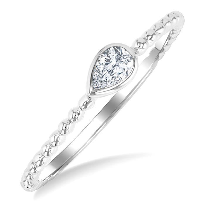 1/6 Ctw Bead Bijoux East-West Bezel Set Pear CutDiamond Stackable Petite Fashion Ring in 14K White Gold
