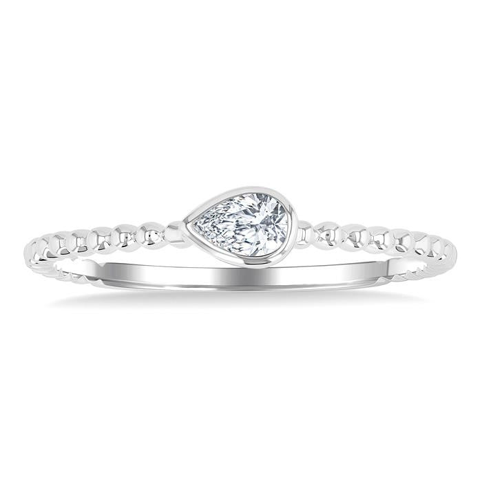 1/6 Ctw Bead Bijoux East-West Bezel Set Pear CutDiamond Stackable Petite Fashion Ring in 14K White Gold