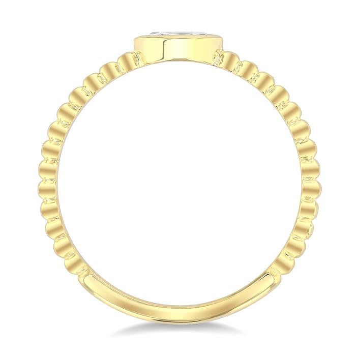 1/6 Ctw Petite Bezel Set Marquise Cut Diamond Bead Bijoux Stackable Ring in 14K Yellow Gold