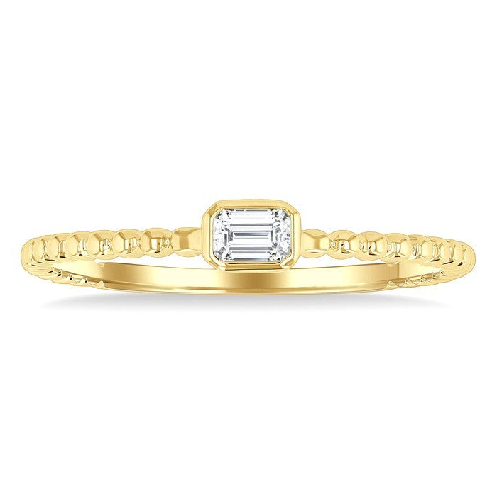 1/6 Ctw Bead Bijoux East-West Bezel Set Emerald CutDiamond Stackable Petite Fashion Ring in 14K Yellow Gold