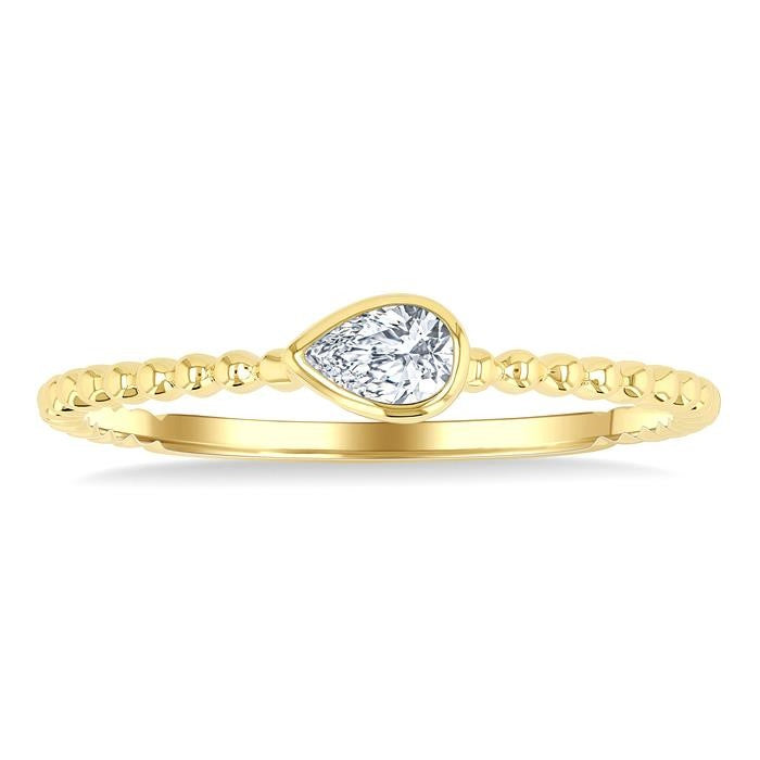 1/6 Ctw Ball Bead East-West Bezel Set Pear Cut Diamond Bead Bijoux Stackable Petite Fashion Ring in 14K Yellow Gold