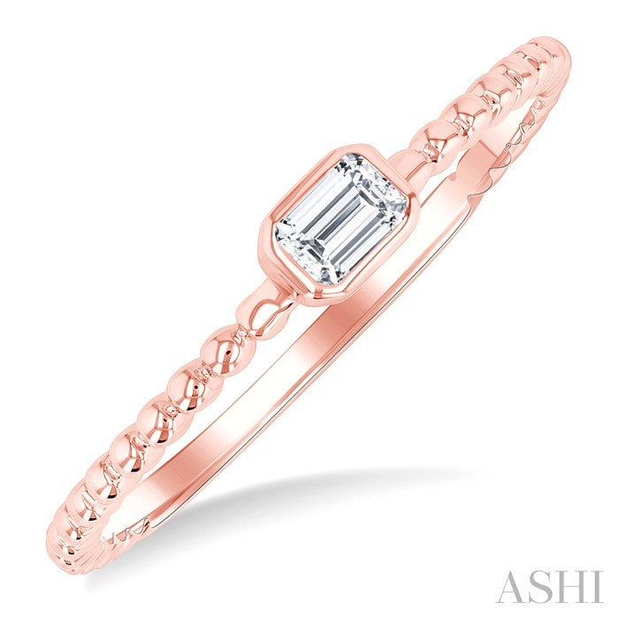 1/6 Ctw Bead Bijoux East-West Bezel Set Emerald Cut Diamond Stackable Petite Fashion Ring in 14K Rose Gold