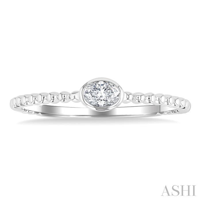 1/6 Ctw Bead Bijoux East-West Bezel Set Oval CutDiamond Stackable Petite Fashion Ring in 14K White Gold