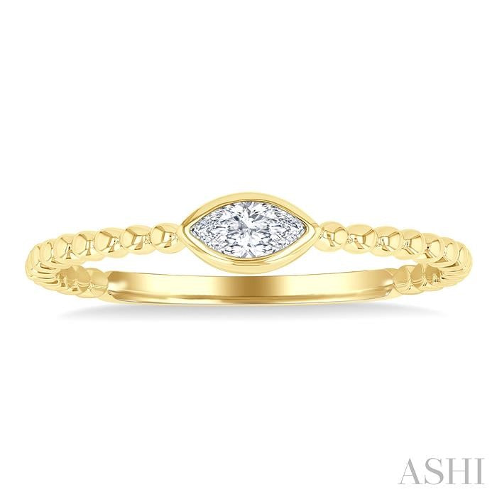 1/6 Ctw Petite Bezel Set Marquise Cut Diamond Bead Bijoux Stackable Ring in 14K Yellow Gold