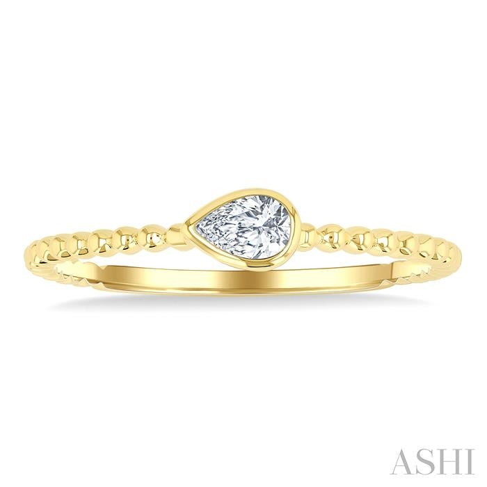 1/6 Ctw Ball Bead East-West Bezel Set Pear Cut Diamond Bead Bijoux Stackable Petite Fashion Ring in 14K Yellow Gold