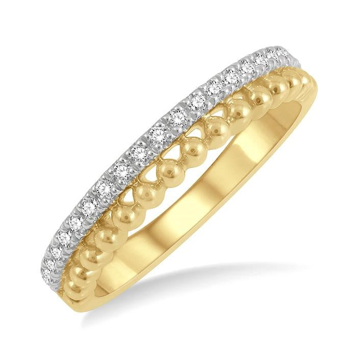 1/5 Ctw Ball Bead and Round Cut Bead Bijoux Diamond Wedding Band in 14K Yellow Gold