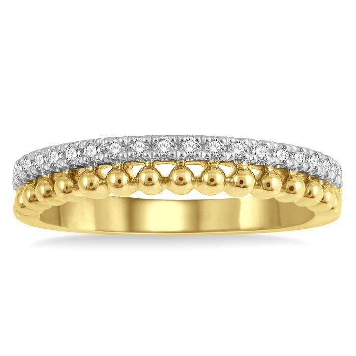 1/5 Ctw Ball Bead and Round Cut Bead Bijoux Diamond Wedding Band in 14K Yellow Gold