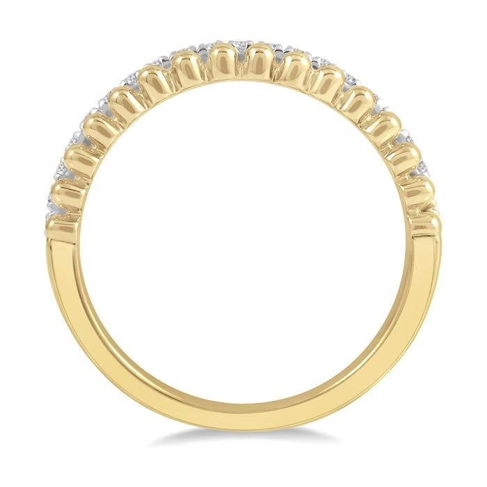 1/5 Ctw Ball Bead and Round Cut Bead Bijoux Diamond Wedding Band in 14K Yellow Gold