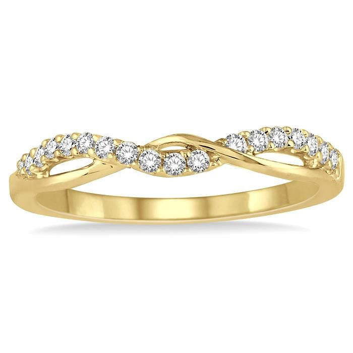 1/5 Ctw Twisted Top Round Cut Diamond Wedding Band in 14K Yellow Gold
