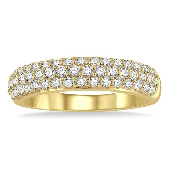 1/2 Ctw Triple Row Pave Set Round Cut Diamond Band in 14K Yellow Gold