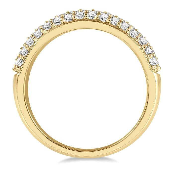1/2 Ctw Triple Row Pave Set Round Cut Diamond Band in 14K Yellow Gold
