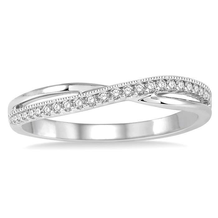 1/8 Ctw Criss Cross Shank Round Cut Diamond Wedding Band in 14K White Gold