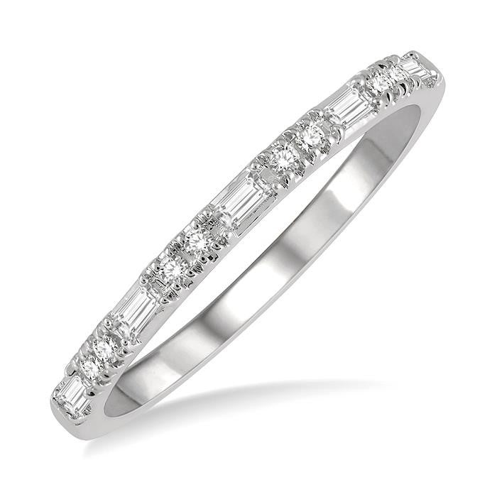 1/6 Ctw Baguette and Round Cut Diamond Stack Band in 14K White Gold