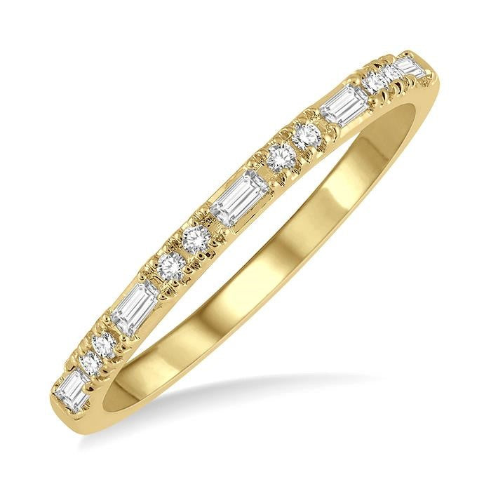 1/6 Ctw Baguette and Round Cut Diamond Stack Band in 14K Yellow Gold