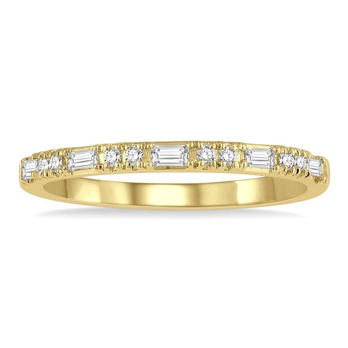 1/6 Ctw Baguette and Round Cut Diamond Stack Band in 14K Yellow Gold