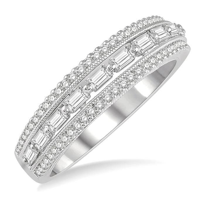 1/2 Ctw Art Deco Split Shank Baguette & Round Cut Diamond Wedding Band in 14K White Gold
