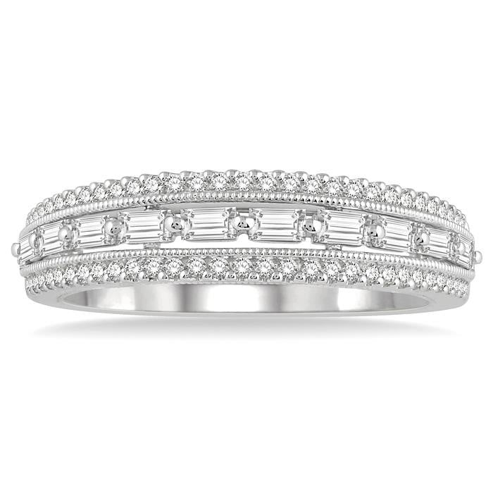 1/2 Ctw Art Deco Split Shank Baguette & Round Cut Diamond Wedding Band in 14K White Gold