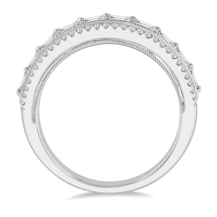 1/2 Ctw Art Deco Split Shank Baguette & Round Cut Diamond Wedding Band in 14K White Gold