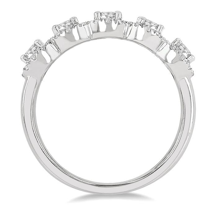 1 Ctw Circular Shape 5 Stone Round Cut Diamond Halo Wedding Band in 14K White Gold