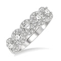 1 Ctw Circular Shape 5 Stone Round Cut Diamond Halo Wedding Band in 14K White Gold