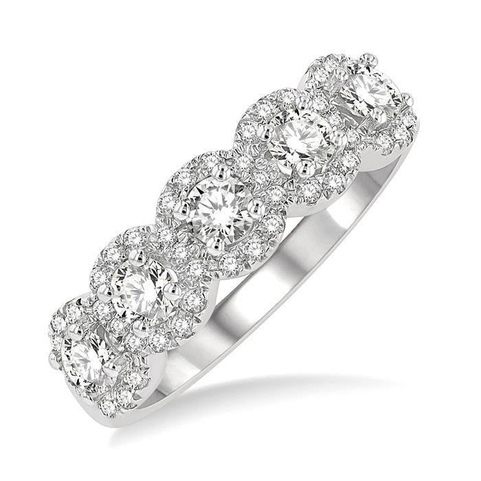 1 Ctw Circular Shape 5 Stone Round Cut Diamond Halo Wedding Band in 14K White Gold