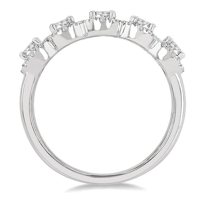 1 Ctw Circular Shape 5 Stone Round Cut Diamond Halo Wedding Band in 14K White Gold