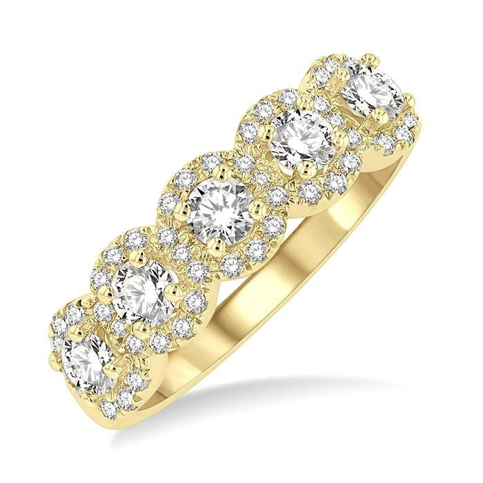 1 Ctw Circular Shape 5 Stone Round Cut Diamond Halo Wedding Band in 14K Yellow Gold