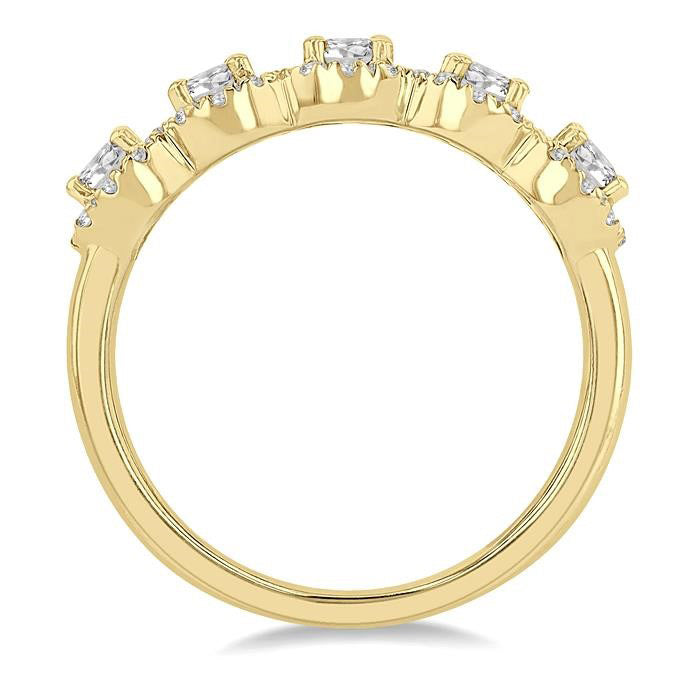 1 Ctw Circular Shape 5 Stone Round Cut Diamond Halo Wedding Band in 14K Yellow Gold