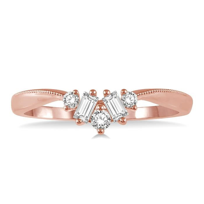 1/5 Ctw Chevron Baguette and Round Cut Diamond Band in 14K Rose Gold