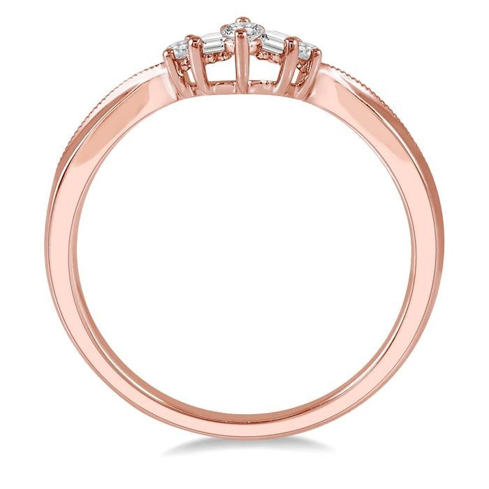 1/5 Ctw Chevron Baguette and Round Cut Diamond Band in 14K Rose Gold