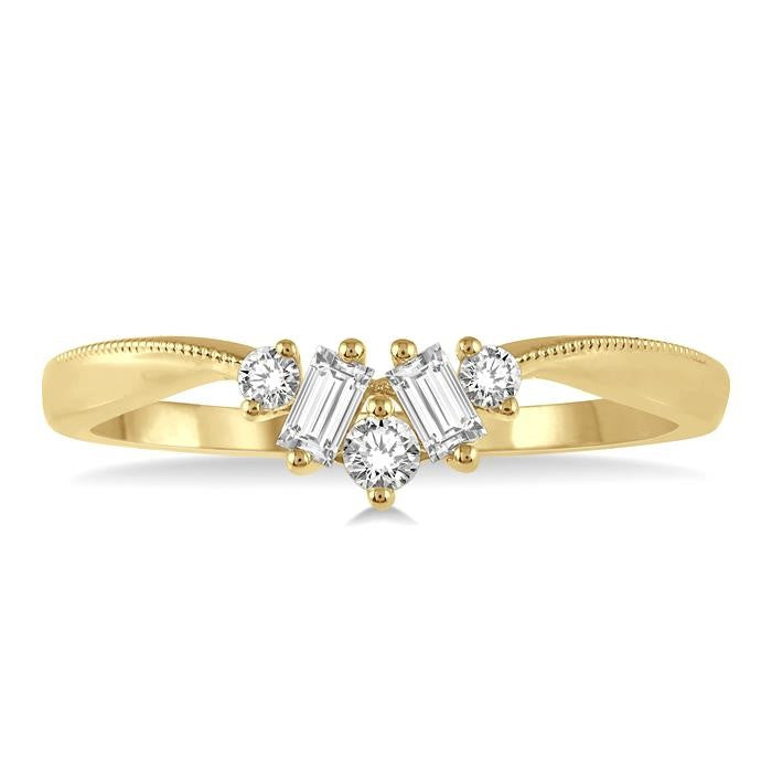 1/5 Ctw Chevron Baguette and Round Cut Diamond Band in 14K Yellow Gold
