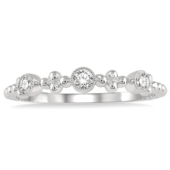 1/5 Ctw Circular Mount Ball Link Round Cut Diamond Bead Bijoux Stackable Band in 14K White Gold