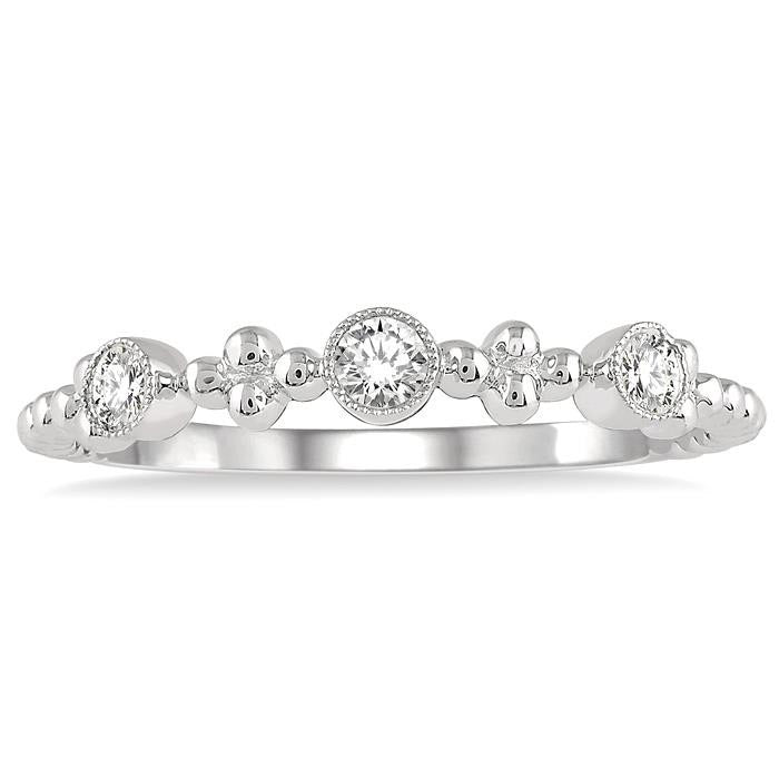 1/5 Ctw Circular Mount Ball Link Round Cut Diamond Stackable Band in 14K White Gold