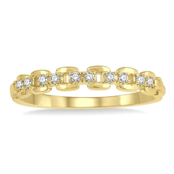 1/10 Ctw Box Chain Link Round Cut Diamond Stack Band in 14K Yellow Gold