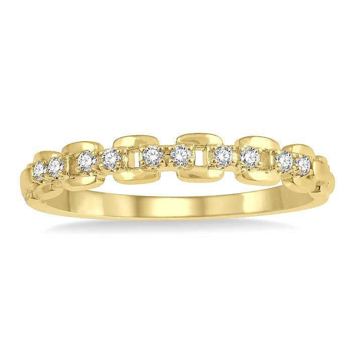 1/10 Ctw Box Chain Link Round Cut Diamond Stack Band in 14K Yellow Gold