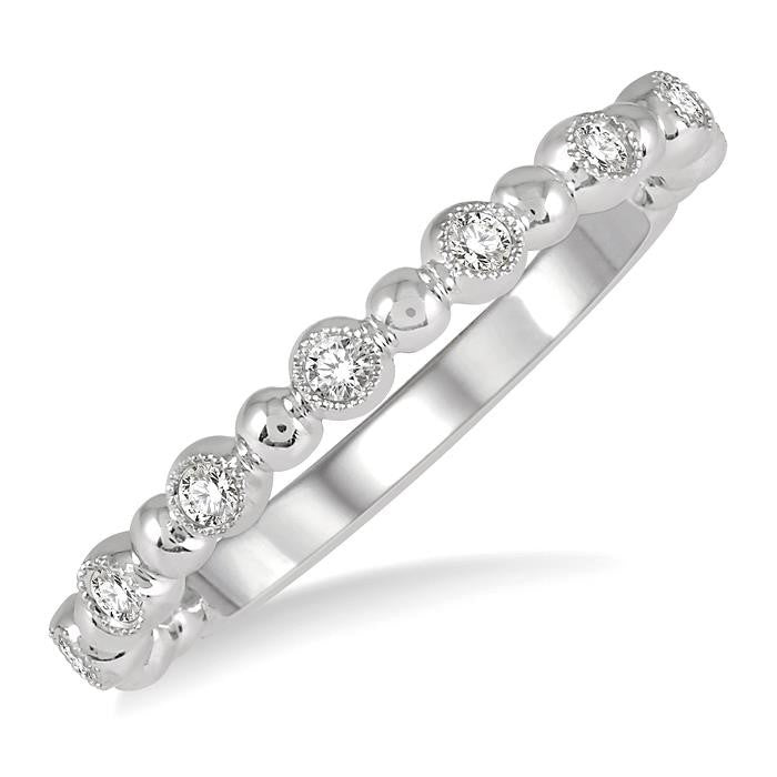1/6 Ctw Ball Link Round Cut Diamond Bead Bijoux Stack Band in 14K White Gold
