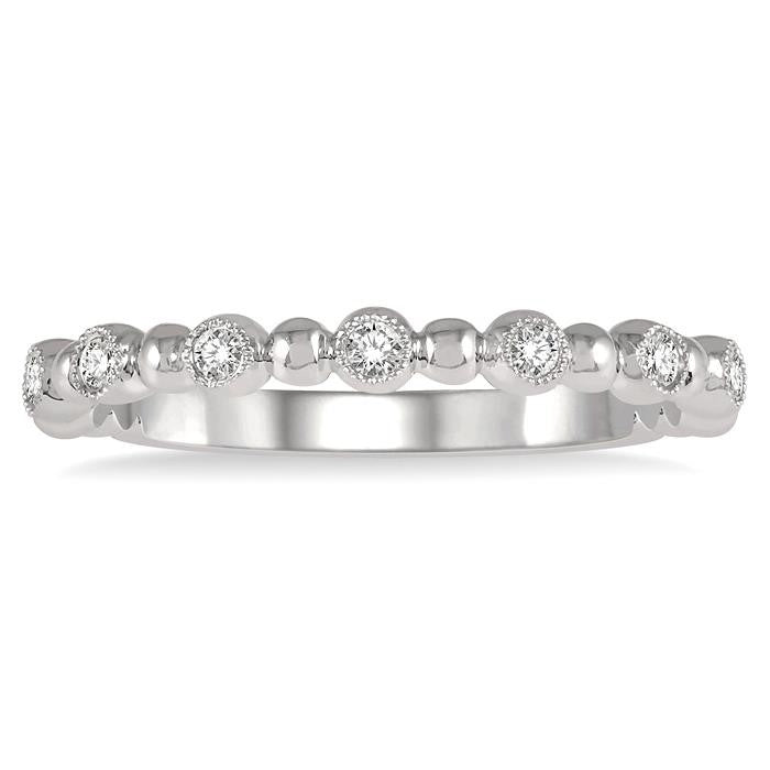 1/6 Ctw Ball Link Round Cut Diamond Bead Bijoux Stack Band in 14K White Gold