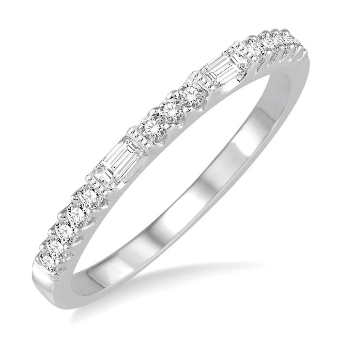1/4 Ctw Baguette and Round Cut Diamond Stack Band in 14K White Gold