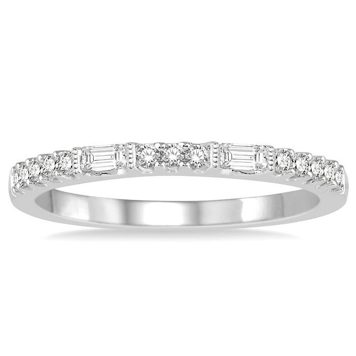 1/4 Ctw Baguette and Round Cut Diamond Stack Band in 14K White Gold
