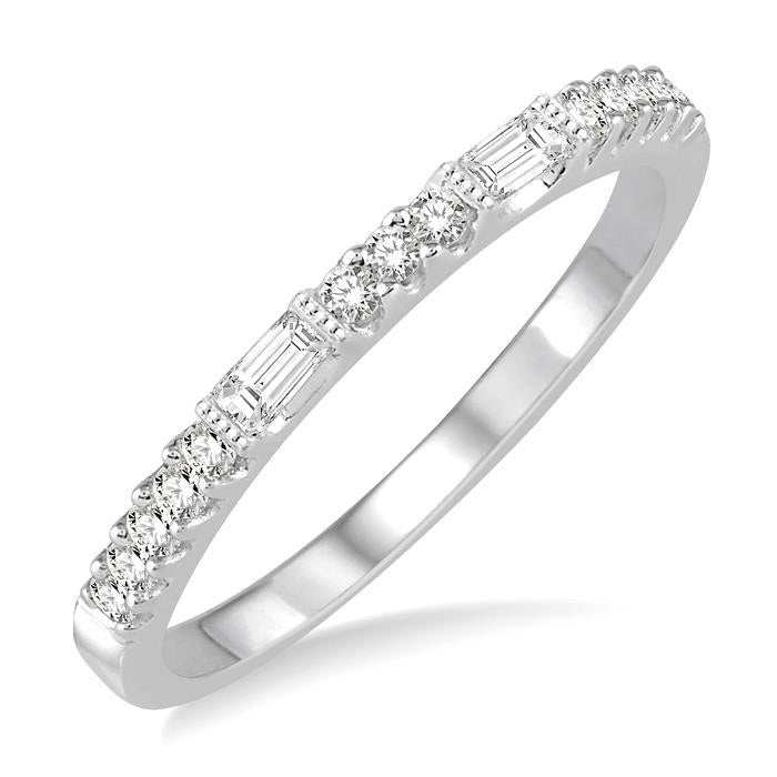 1/4 Ctw Baguette and Round Cut Diamond Stack Band in 14K White Gold
