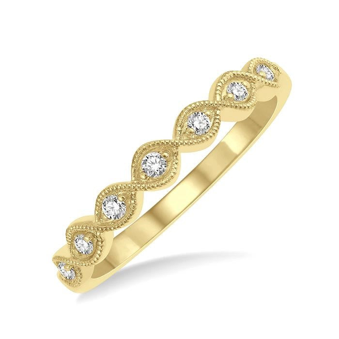 1/10 Ctw Milgrain Marquise Lattice Round Cut Diamond Stack Band in 14K Yellow Gold
