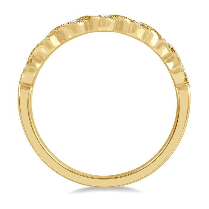 1/10 Ctw Milgrain Marquise Lattice Round Cut Diamond Stack Band in 14K Yellow Gold