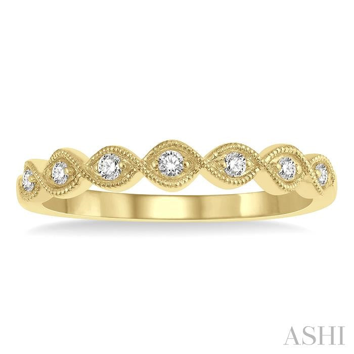 1/10 Ctw Milgrain Marquise Lattice Round Cut Diamond Stack Band in 14K Yellow Gold