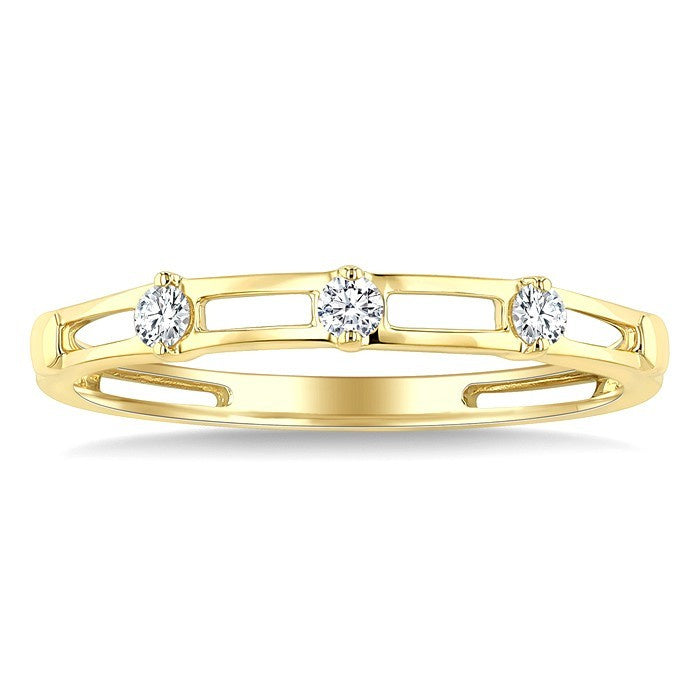 1/10 Ctw Open Window Frames Round Cut Diamond Stackable Fashion Band in 14K Yellow Gold
