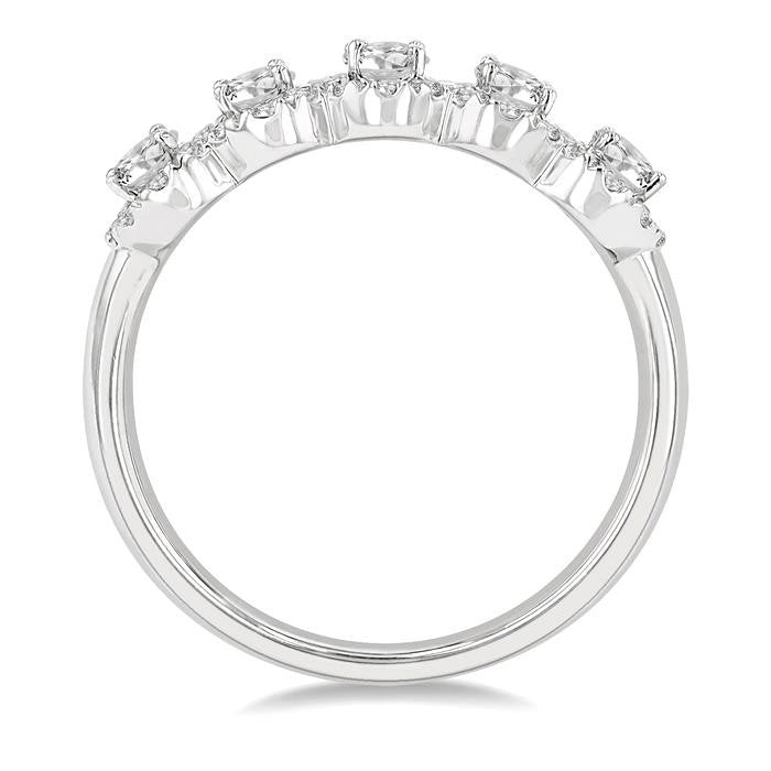 1 Ctw Oval Shape 5 Stone Oval & Round Cut Diamond Halo Wedding Band in 14K White Gold