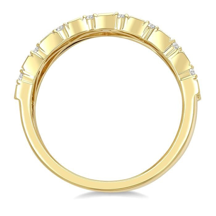 1 1/10 Ctw Grid Pattern Baguette and Round Cut Diamond Fashion Band in 14K Yellow Gold