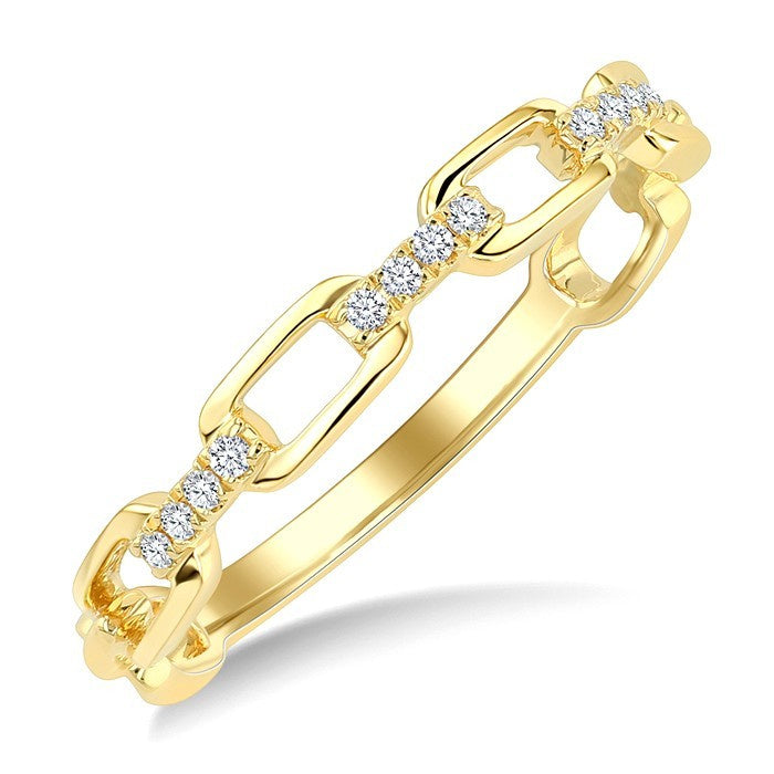 1/20 Ctw Oval Shaped Open Window Links Round Cut Diamond Stackable Fashion Band in 14K Yellow Gold