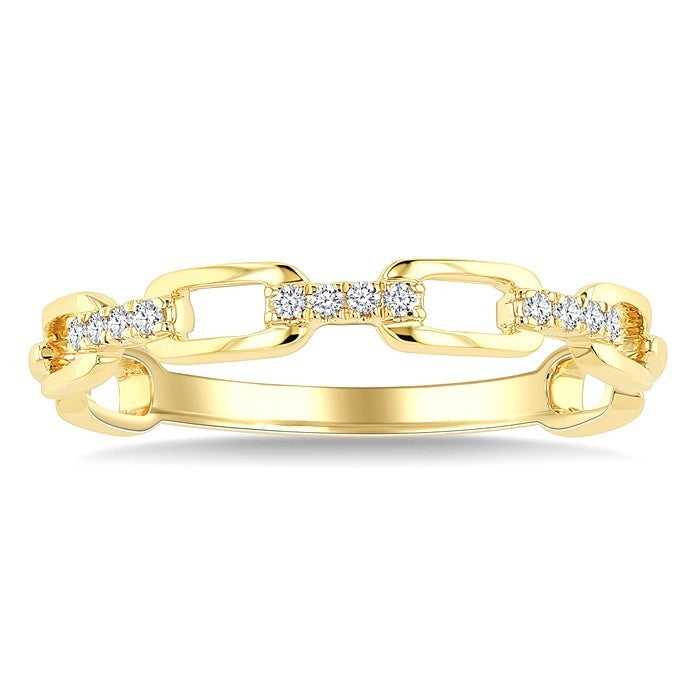 1/20 Ctw Oval Shaped Open Window Links Round Cut Diamond Stackable Fashion Band in 14K Yellow Gold
