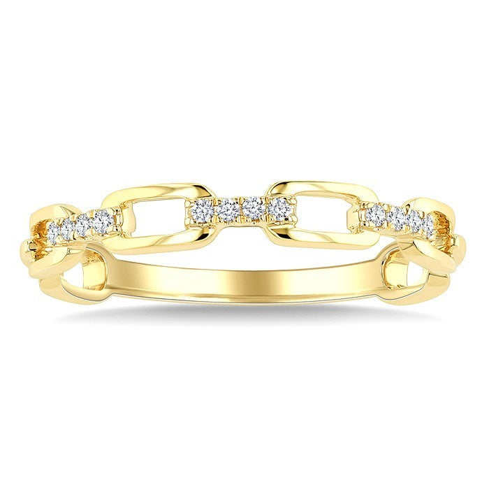 1/20 Ctw Oval Shaped Open Window Links Round Cut Diamond Stackable Fashion Band in 10K Yellow Gold