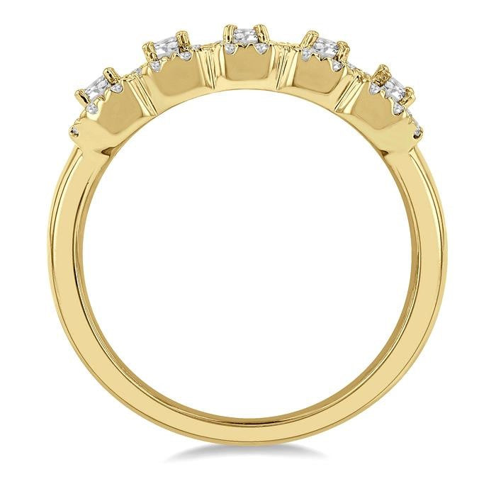 1 Ctw Octagonal Shape 5 Stone Emerald & Round Cut Diamond Halo Wedding Band in 14K Yellow Gold